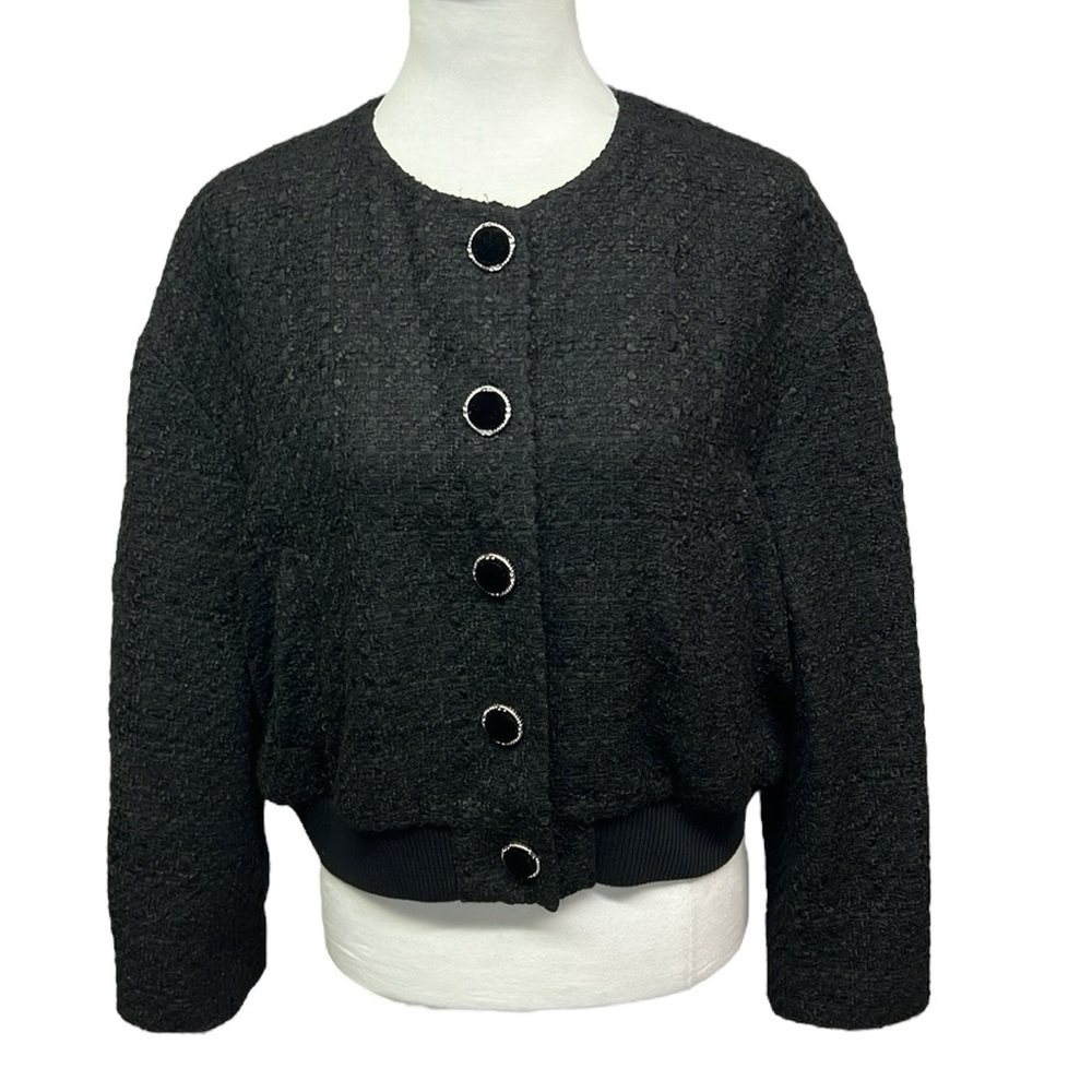 Zara Tweed Bomber Jacket Black